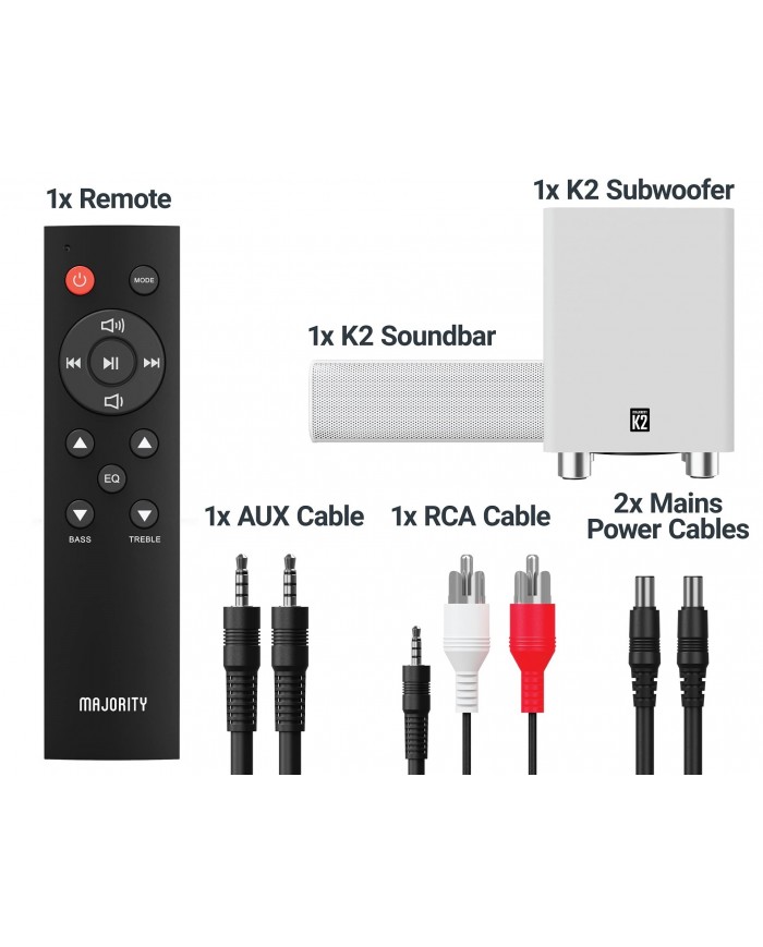 Majority K2 Sound Bar |  Wireless Subwoofer